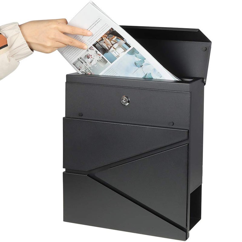 Jssmst Locking Mailbox Wall Mount- Waterproof mailboxes with Secure Key Lock and Newspaper Compartment, Key Lock Drop Box Extra Large Capacity, 12.9 x 4.1 x 14.2 Inch, Black, SM-HPB933 New - Image 2
